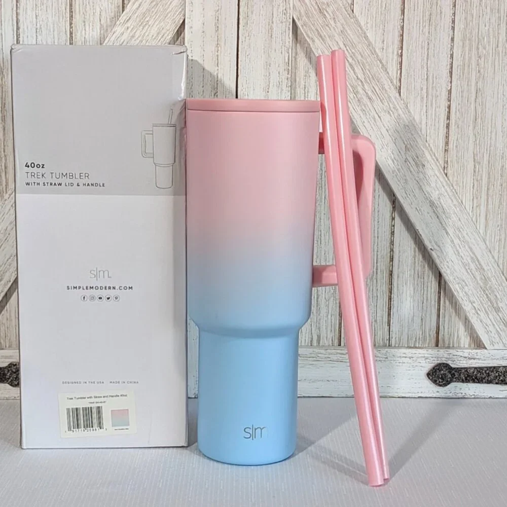 Simple Modern 40 oz Trek Tumbler with Handle and Straw Lid Sweet Taffy NIB - Picture 2 of 6